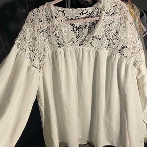 White half floral lace & sheer bottom blouse top